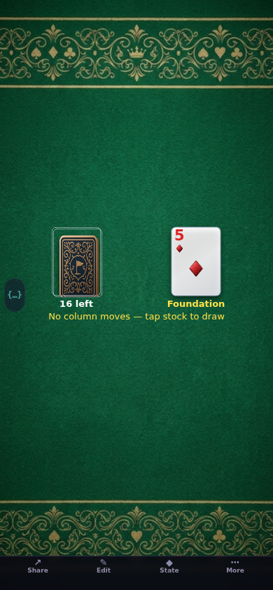 Screenshot of Golf Solitaire showing 7 columns of cards and a foundation pile