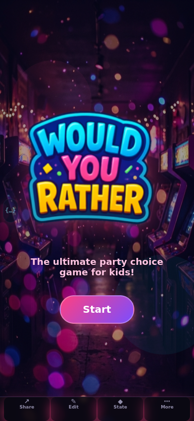 Screenshot of Would You Rather showing two choice cards with confetti and percentage bars
