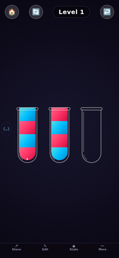 Screenshot of Water Sort Puzzle showing colorful liquids in tubes being sorted