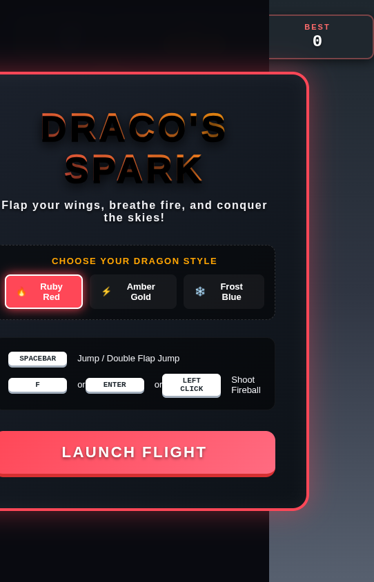 Screenshot of Dragon Coin Run showing a cartoon dragon jumping and shooting fireballs in a starry sky