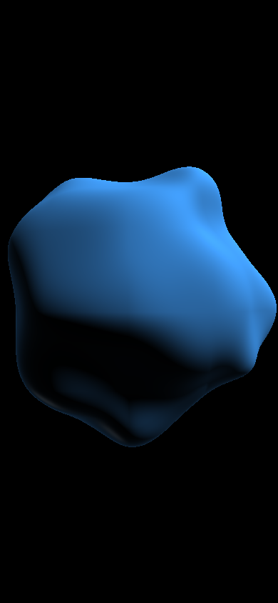 Screenshot of GLSL Pet Blob showing a glowing blue translucent 3D blob on a black background