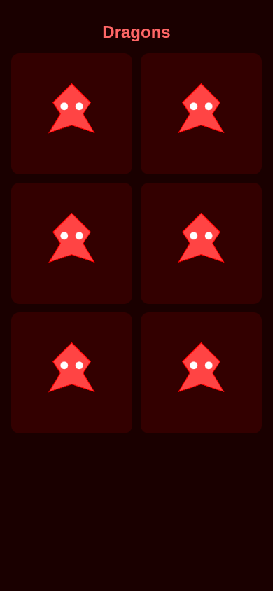 Screenshot of Dragon Gallery showing six dragon icon images in a simple grid