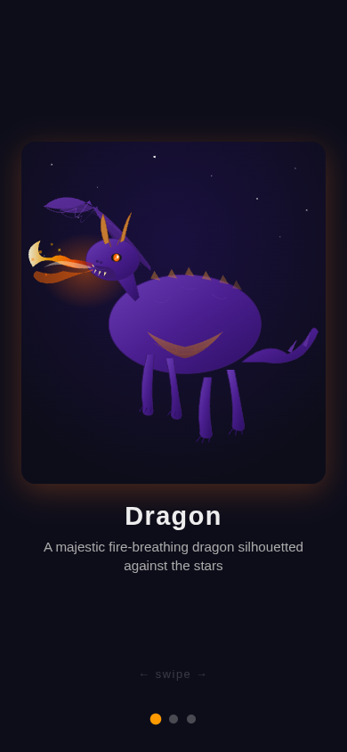 Screenshot of Dragon carousel showing a fire-breathing dragon silhouetted against stars