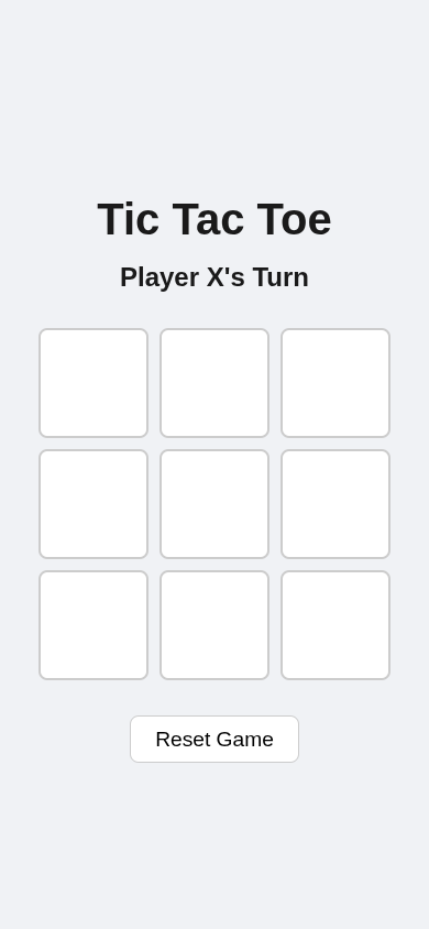 Screenshot of Tic Tac Toe Game 2 showing a 3x3 board with X and O marks