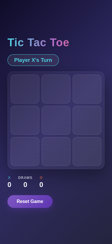 Screenshot of Tic Tac Toe showing the 3x3 board with X and O marks and a score tracker