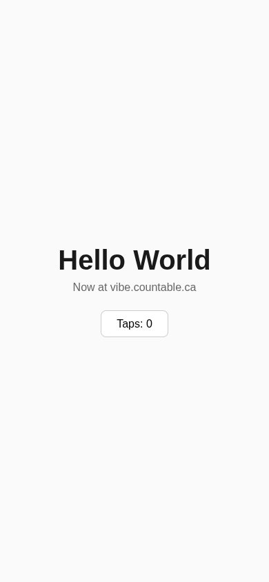 Screenshot of Update Vibe Tagline showing a button labeled Taps: 0