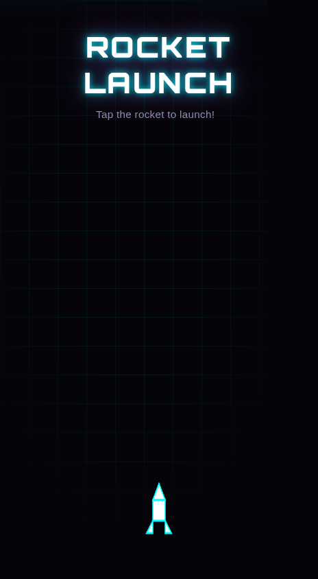 Screenshot of Rocket Launch Quest showing a white rocket on a canvas ready to be tapped
